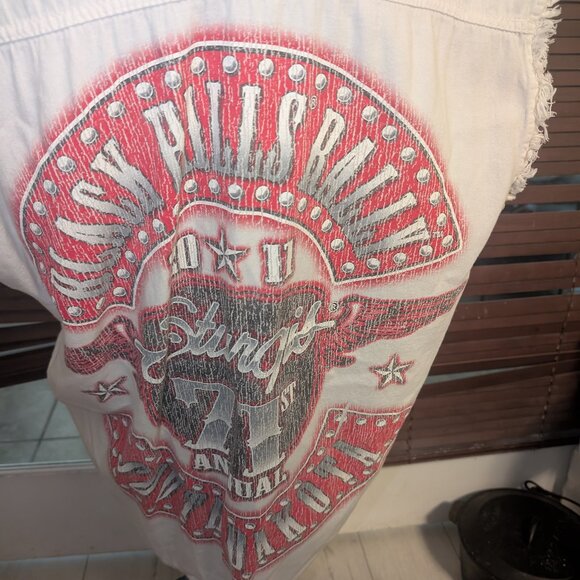 Biker Wear 2011 Black Hills Rally Sturgis South Dakota White Denim Jacket Top XL - Picture 3 of 5